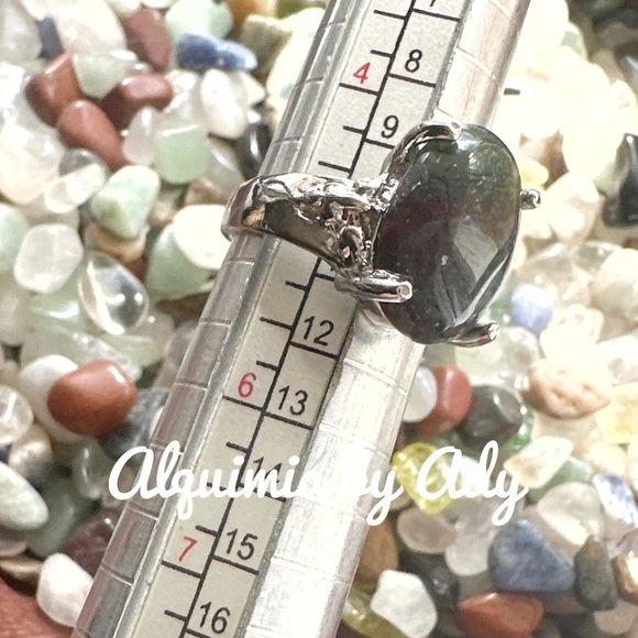 Moss agate silver Victorian ring/abundance for Gemini - Picture 3 of 5